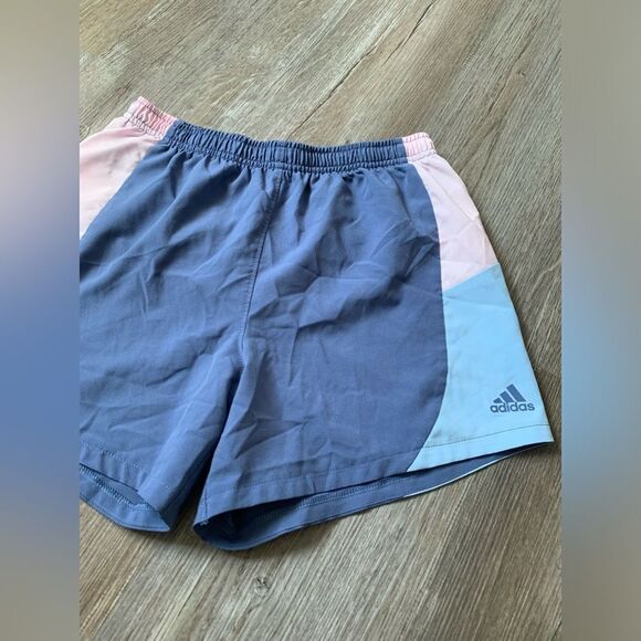 Adidas Pastel Color Block Athletic Shorts Pink Blue Girls Size XL 16 - Picture 2 of 7